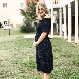 Off the shoulder polka dot dress